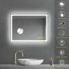 AI-LIGHTING Bathroom Mirror with Lights, Wall Mounted Multifunction Bathroom Vanity Mirror Anti-Fog Energy-Saving LED Smart Mirrors 45x60cm
