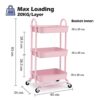 KINGRACK Storage Trolley Cart, 3 Tier Rolling Multi-Purpose Organiser, Organizer with Handles, Utility Cart Lock Wheels, Serving for Home, Office
