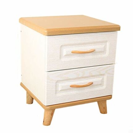 N/A Simple Bedside Table with Double Drawers, Wooden Minimalist Bedroom Mini Bedside Table