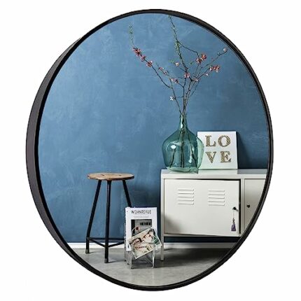 Sunniry Small Round Mirror, 16 inch Round Mirror, Round Black Mirror, Metal Frame Circle Mirrors for Bathroom, Bedroom, Vanity, Wall Decor.