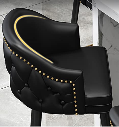 ADEADE 26 Inches Blue High Leather Bar Chairs Barstools Set of 2 Counter Height Upholstered with Nailheads and Gold Tipped Black Metal Legs, Leis