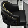 26 Inch High Leather Barstools Set of 2 Kitchen Island Bar Chairs Counter Height Upholstered with Nailheads and Gold Tipped Black Metal Legs, Lei