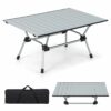 TANGZON Folding Aluminium Camping Table, Outdoor Portable Roll up Beach Table with Carry Bag, 4-Level Height Adjustable Lightweight Garden Table