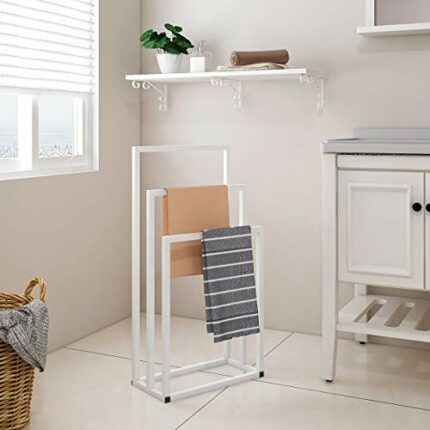 HOMERECOMMEND Metal Towel Rack Stand Bathroom freestanding Towel Racks for Bathroom Outdoor Towel Rack 3 Bars Freestanding Drying Shelf White Was