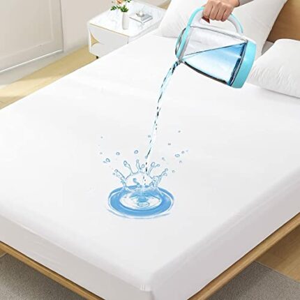 Nightbex® Waterproof Mattress Protector - with Sleeping Eye Mask | Reusable & Machine Washable Fitted Mattress Cover with 30cm Deep Stretch Skirt