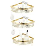 FVRTFT Shower Rack Corner Shower Shelf No Drilling Shower Shelves Self Adhesive Wall Mounted All Copper For Bathroom Toilet,gold,3 Tier