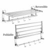 Towel Rack Wall Mounted Bathroom Stainless Steel Double Layer Shelf Flip and Foldable Anti Rust Towel Bar With 4 Hooks for Kitchen Hotel Shower R