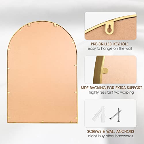 Fobule Arched Wall Mirror for Bathroom, 20"x30" Metal Beaded Frame Decorative Accent Mirror, Large Modern Distressed Hanging Wall Decor for Washr