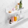 YOHOM White Adhesive Floating Shelf for Bathroom Tile Wall Stick on Shower Shelf Rack No Drilling Plastic Lightweight Shelf Organizer with Gray G