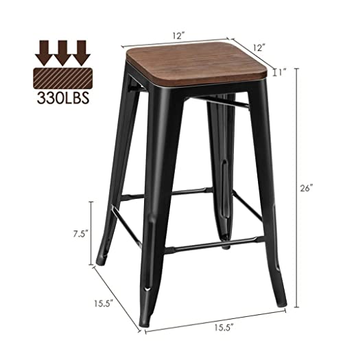 SDFGH Set of 4 Counter Height Backless Barstool 26'' Metal Stackable Stool W/Wood Seat