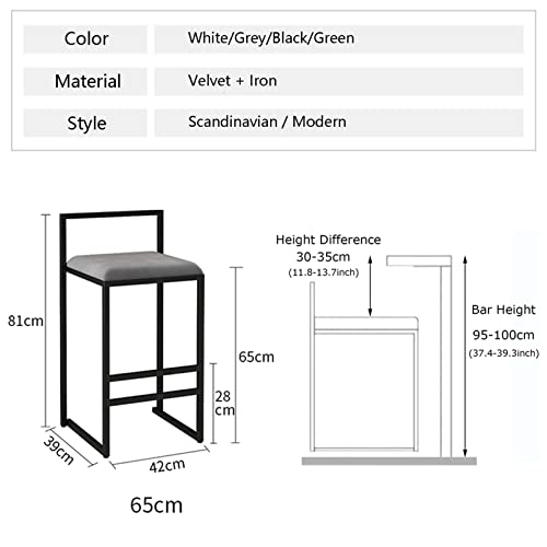 RTYHN 2 PCS Bar Chairs, High Stools, Velvet Bar Stools, 65 cm Seat Height Modern Chairs for Kitchen Counter Dining Room Pub Comfortable And Soft