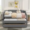 WALNUT Grey Twin Size Upholstered Daybed With Trundle And Three Drawers,for Indoor Living Room, Bedroom Furniture