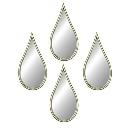 GOmaize Cute Wall Mirror with Drop-Shaped Set of 4 Mini Wall Hanging Mirror Boho Home Decor for Apartment Living Room，Bedroom&Bathroom Ideas （Cha
