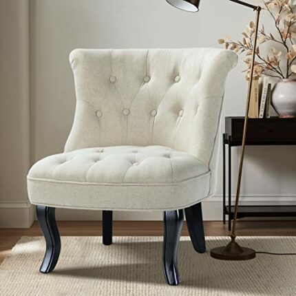 HULALA HOME Fabric Plain Dining Chair Dressing Vanity Chairs Kitchen Upholstered Accent Chair with Black Legs for Dining Room Living Room Bedroom