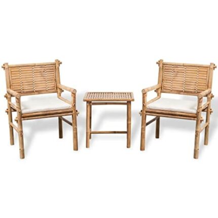 WODMB Garden Coffee Table and Chairs 3 Piece Garden Bar Set with Bamboos Cushions for Home Garden Bar Patio Tee Table Furniture (Color : A, Size