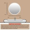 S·BAGNO 600mm Diameter Modern Round Illuminated LED Bathroom Mirror, with Built-in Bluetooth Speaker, Dimming Function, Demister pad and Touch Se