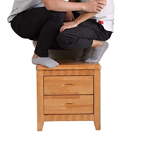 LUKEO Natural Wood Color Solid Wood Bedside Table, Bedroom Double Drawer Design Bedside Table