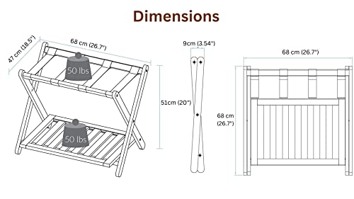 Penguin Home Luggage Rack - Crafted in Quality Mango Wood with Burnt Wood Finish - Foldable with easy Assembly - 2 Tiered Suitcase Rack - Size L6