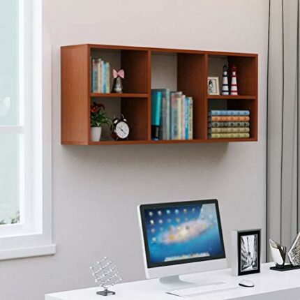 PIBM Wooden Wine Rack Wall-Mounted Modren Simple Storage Shelf Separate Stable Easy to Store J1029, Teak , 120 × 24 × 50cm
