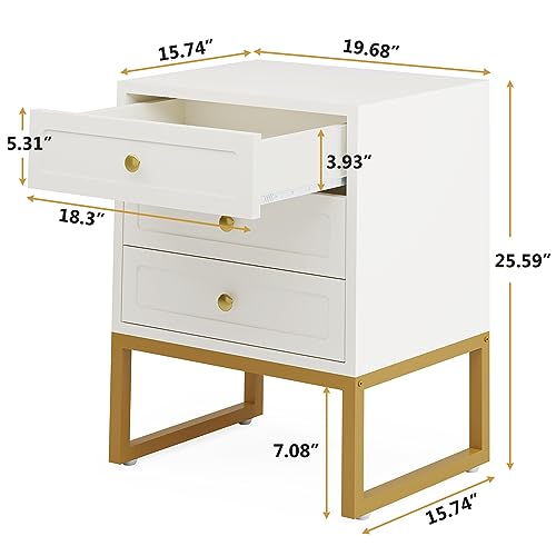 LITTLE TREE Modern Night Stand with Storage, Wood Bedside Bedroom, Tall Nightstands, Large Side End Table Metal Legs for Living Room, Easy Assemb