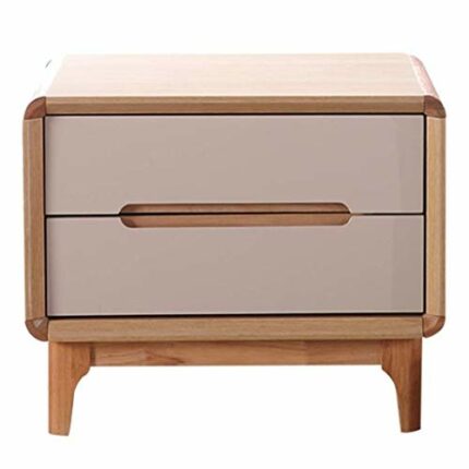 LUKEO Bedside table - White Plus Wood Color Sofa Side Table, End Side Table Nightstand with Storage Drawer Solid Wood Legs Living Room Bedroom Fu