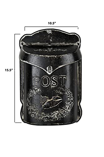 Creative Co-op Black Embossed Tin Letter Post Box, 10" x 15.5"