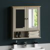 Bath Vida Priano Double Door Bathroom Cabinet, Wood, Grey, Mirrored Wall Mounted Storage Furniture