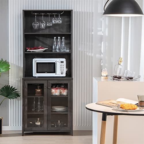 DSHGDJF Tall Freestanding Bar Cabinet Kitchen Buffet W/Glass Holder & Adjustable Shelf