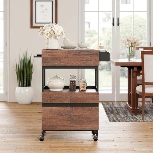 GRETD Rolling Kitchen Island With Storage Cabinet,Trolley Cart with Shelf for Home Kitchen