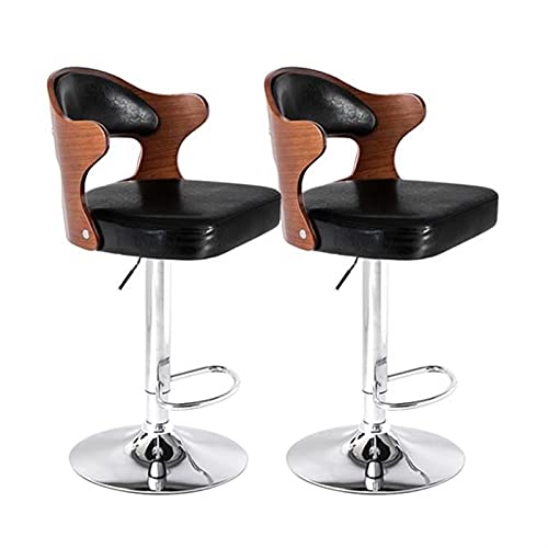WALNUT 2Pcs Coffee Bar Stool Computer Chairs PU Leather Surface 360 Rotation Height Adjustable with Armrests Teak Color