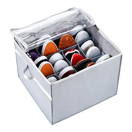 Mative Shoe Organizer, Shoe Storage Boxes with Clear Cover & Foldable Shoes Organiser Adjustable Dividers for Shoes, Blankets, Clothing (12 Pairs
