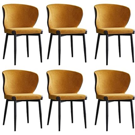Kitchen Dining Room Furniture Chairs Fabric Upholstered Dining Chair Set Of 6 with Backrest Black Metal Legs for Office Lounge Dining Kitchen Bed