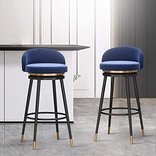 RTYHN Swivel Bar Stools Set of 2, Metal Home Barstools with Velvet Upholstered Island Chairs Stools, for Breakfast/Dining Room Counter Height 25.