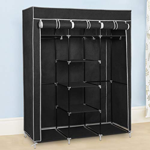 Meerveil Canvas Wardrobe, Wardrobes for Bedroom, Fabric Wardrobes Storage Organizer for Clothes, Portable Wardrobe with 2 Clothes Rails, 175 x 15