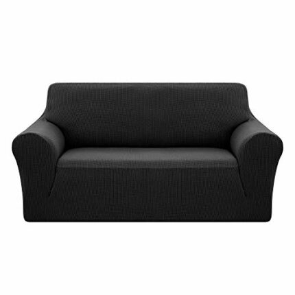 Deconovo Full Coverage Stretch Couch Covers Elastic Fabric Jacquard Sofa Cover Anti-Slip Polyester Spandex Fabric Sofa Protector(Two Seater, Blac