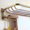 HIGOH Towel Racks, Bathroom Towel Rack Wall Mounted Towel Holder,Antique Multifunctional Folding Bath Towel Rack,All Copper Hook Towel Shelf,Euro