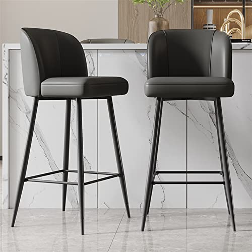 ADEADE Grey Leather Swivel Barstools Set of 2 Island Bar Chairs with Back Bar Stools Counter Height Carbon Steel Metal Legs Upholstered Seat for
