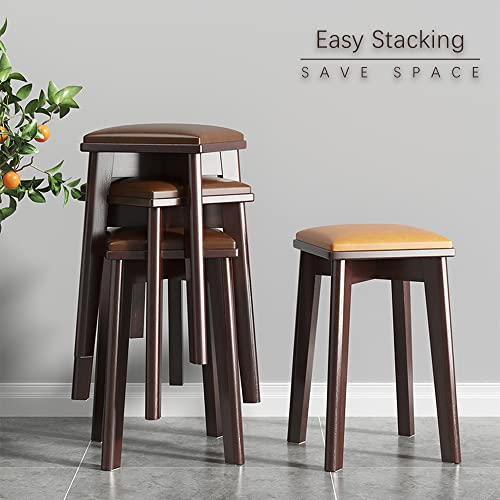 Rukulin Wooden Stacking Stool Stackable Bar Stools with Padded Seat for Home Kitchen Office (1Pack)