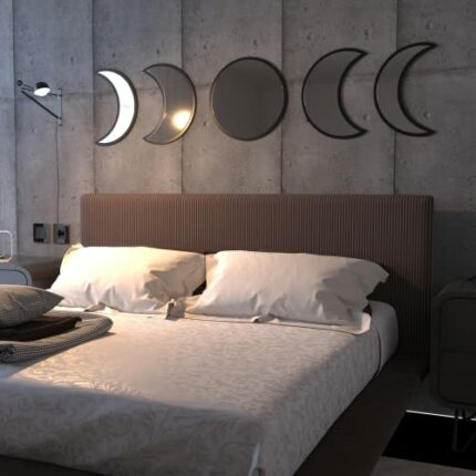 Black Magic Witch Moon Mirror - 5Pcs/Set Wall Decoration Non Glass Acrylic Mirror - Moon Phase Wall Hanging Art Great Addition to Gothic Decor fo