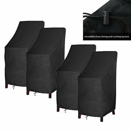 Outdoor Patio furniture Cover Waterproof Durable Outdoor Bar Stool Cover Premium Stairs Cover Stackable Chairs Cover Black Thick Oxford Cloth (L2