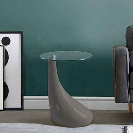 GOLDFAN Grey Round Glass Coffee Side Table Modern High Gloss Sofa End Lamp Coffee Tables for Living Room Home Office