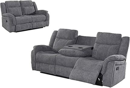 NEW Fabric Recliner Sofa in Grey | 3 seater and 2 seater set | Cupholder On Armrest