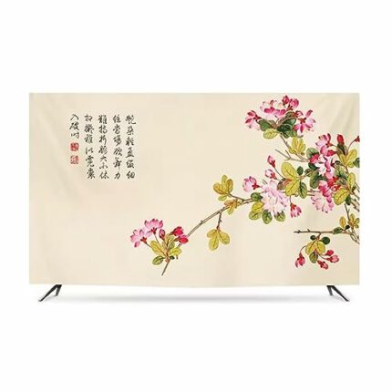 Qvo Chinese Style Flower TV Cover 55/75 Inch TV Cloth TV Cover Hanging TV Dust Cover/curved TV Cover/wall Mounted Monitor Dust Cover,Home Decorat