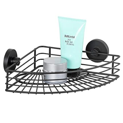 WENKO Vacuum-Loc Bari Corner Shelf, Black, Wall Shelf for Mounting without Drilling, Shower Shelf with Vacuum Attachment Made of Steel, Black Pai