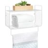 mDesign Bathroom Shelf – 2-Tier Wire Shelf with Integrated Towel Rail – Ideal Bathroom Storage Solution – Bronze