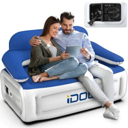 iDOO Inflatable Sofa with Backrest, Inflatable Chair Camping with Built-in Pump, Portable 3 Seaters Blow Up Sofa for Outdoor Party, Inflatable Ai