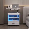 dnbss LED Nightstand with Charging Station & Sockets, Smart Bedside Table, Modern Night Stand for Bedroom, Large Side End Table, Laptop Tray Work
