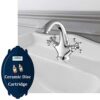 Victoria Bathroom Sink Tap for Basin with Pop Up Sink Plug Dual Cross Lever Chrome Brass Swan Neck Bathroom Tap Mixer Traditional Basin Mixer Tap