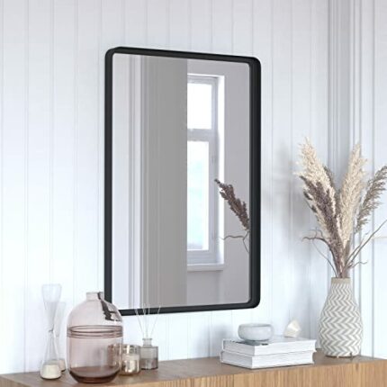 Flash Furniture Ava Deep Framed Wall Mirror for Bathroom, Entryway, Dining Room, & Living Room, Black, Metal Frame, 24"x 36"