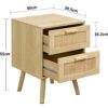 Finnhomy Bedside Table, Side Table with 2 Hand Made Rattan Decorated Drawers, Bedside Tables Set of 2, Wood Nigntstand, End Table with Storage fo